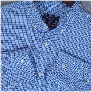 Vineyard Vines Men's 2XL Murray Blue Check Long Sleeve Stretch Performance Shirt